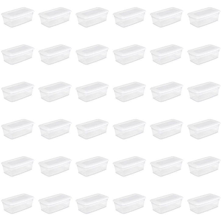 Sterilite 6 Qt. Storage Box Plastic, White, Set of 36